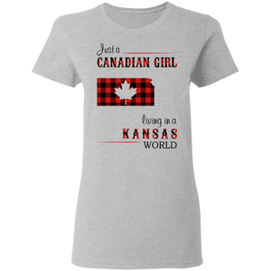 Just A Canadian Girl Living In A Kansas World T-Shirt - T-shirt Teezalo