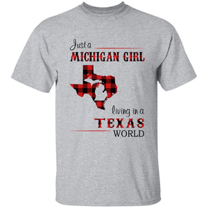 Just A Michigan Girl Living In A Texas World T-shirt - T-shirt Born Live Plaid Red Teezalo