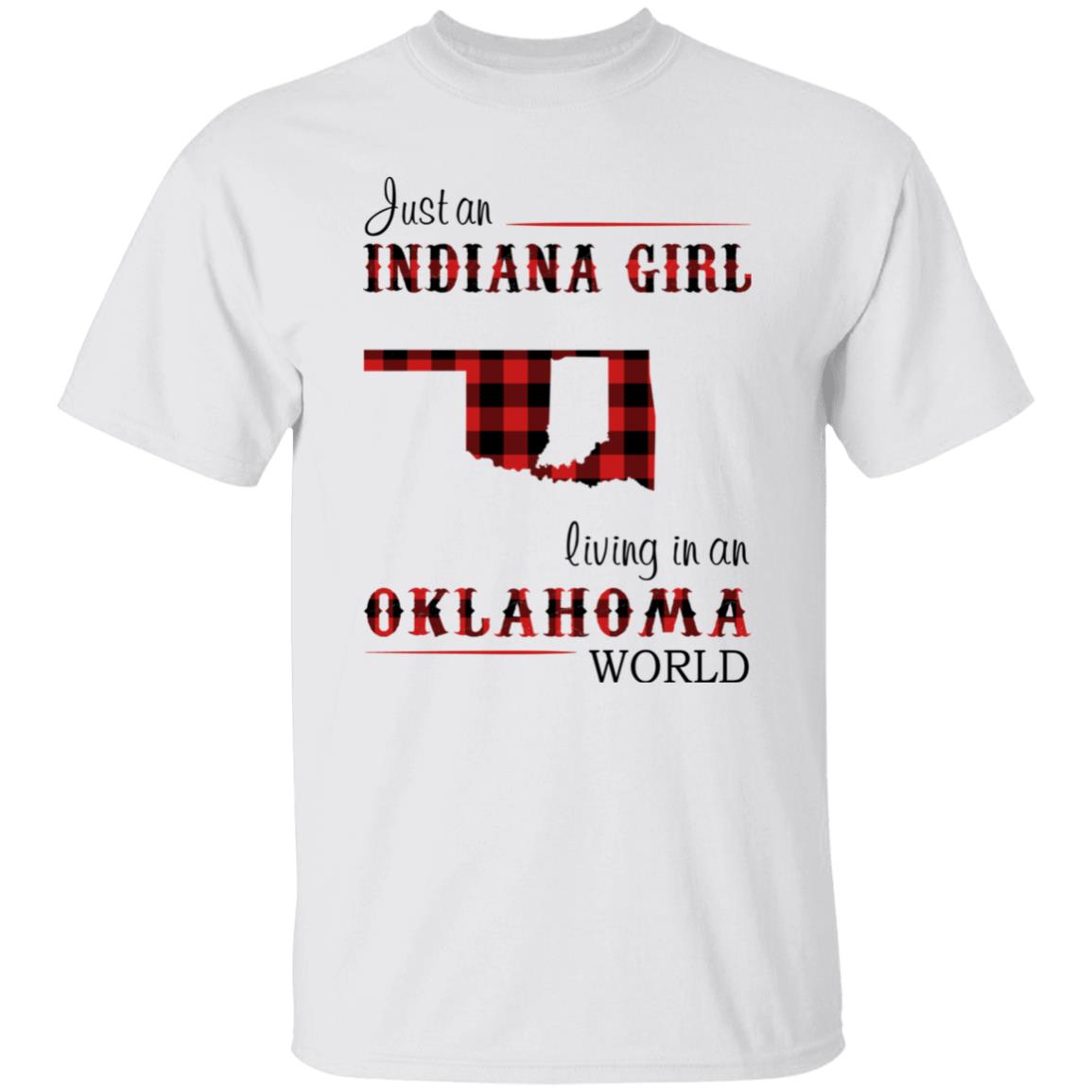 Just An Indiana Girl Living In An Oklahoma World T-Shirt - T-shirt Born Live Plaid Red Teezalo