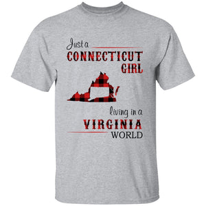 Just A Connecticut Girl Living In A Virginia World T-shirt - T-shirt Born Live Plaid Red Teezalo