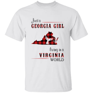Just A Georgia Girl Living In A Virginia World T-shirt - T-shirt Born Live Plaid Red Teezalo