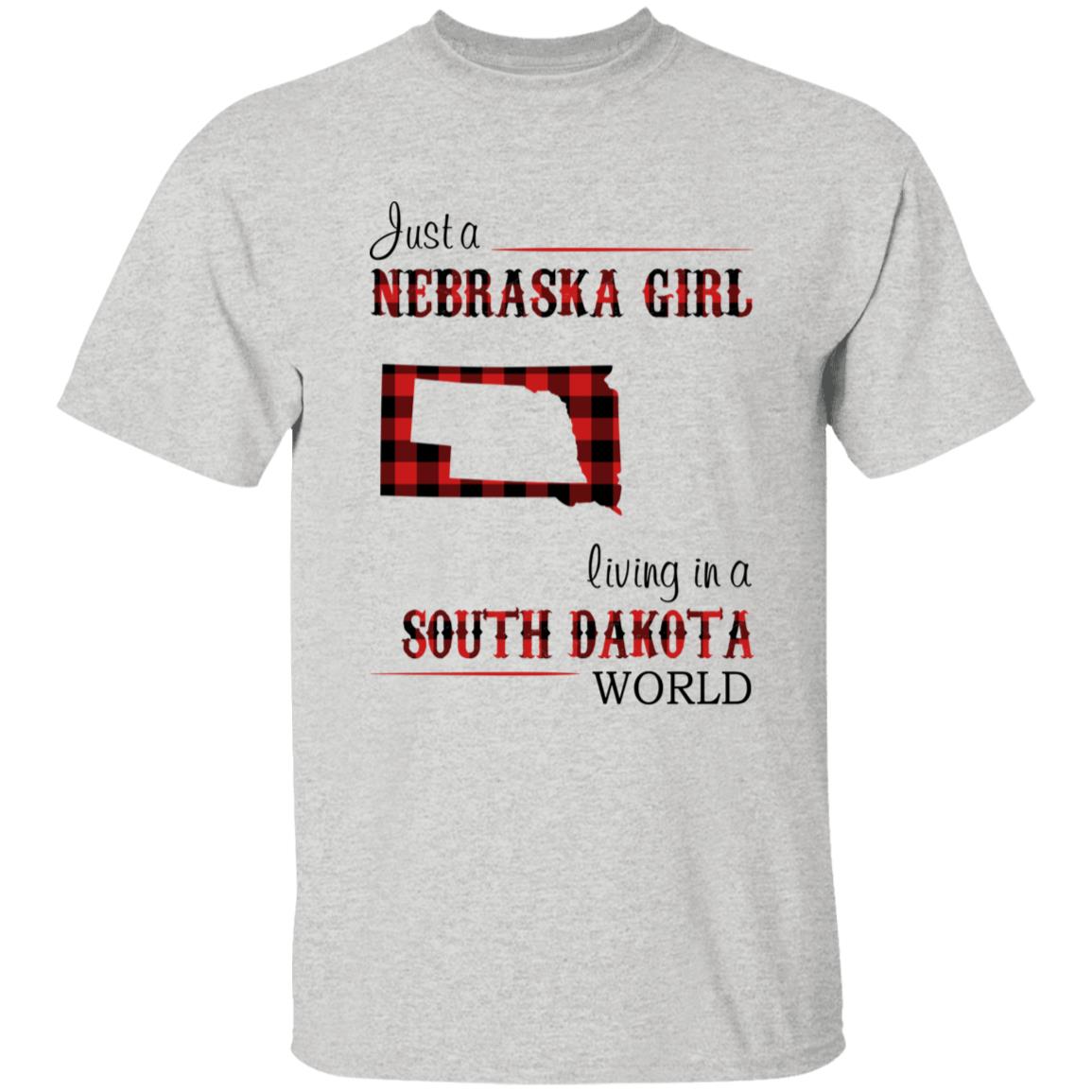 Just A Nebraska Girl Living In A South Dakota World T-shirt - T-shirt Born Live Plaid Red Teezalo