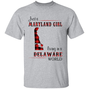 Just A Maryland Girl Living In A Delaware World T-shirt - T-shirt Born Live Plaid Red Teezalo