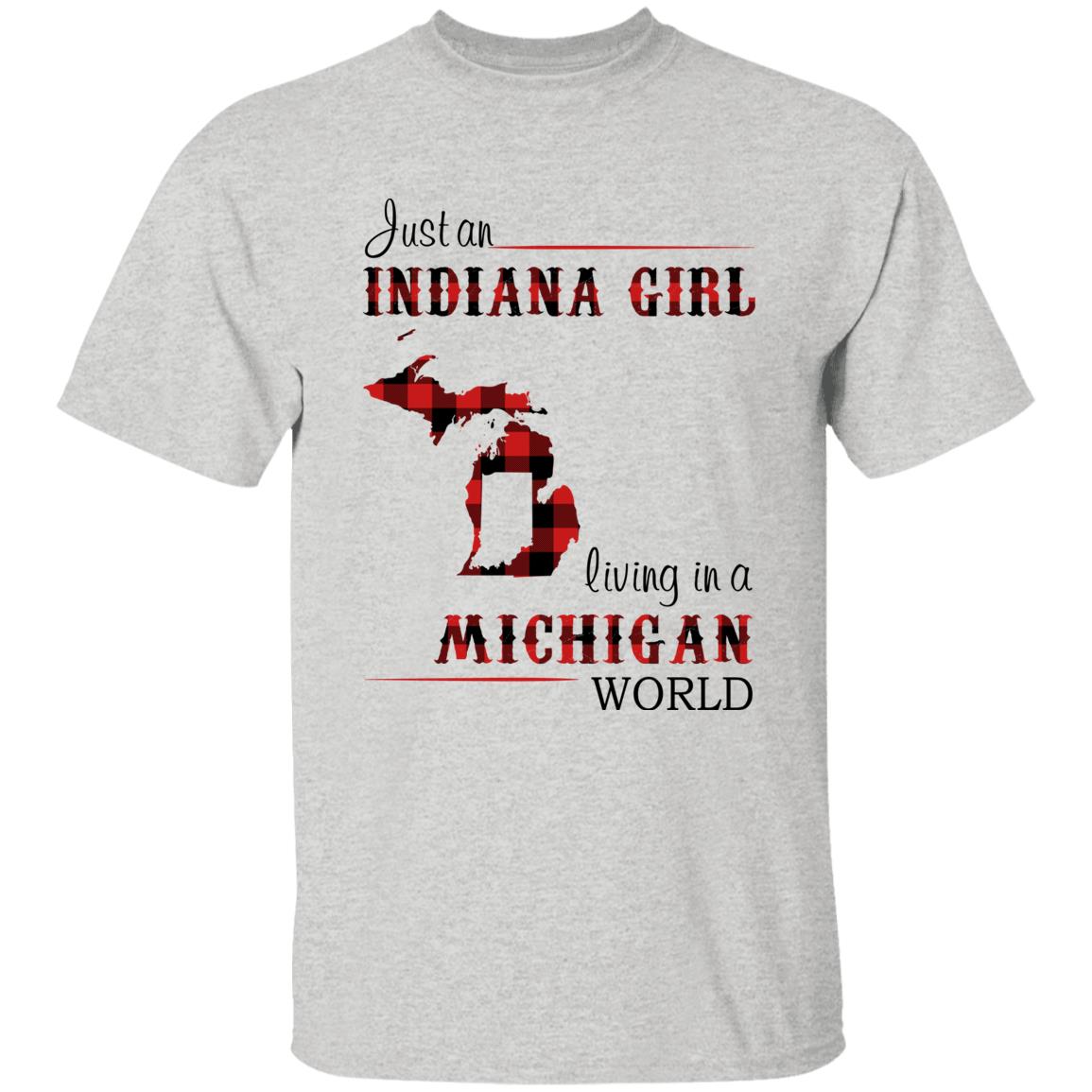 Just An Indiana Girl Living In A Michigan World T-shirt - T-shirt Born Live Plaid Red Teezalo