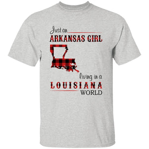 Just An Arkansas Girl Living In A Louisiana World T-shirt - T-shirt Born Live Plaid Red Teezalo