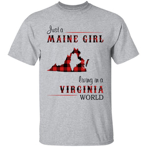 Just A Maine Girl Living In A Virginia World T-shirt - T-shirt Born Live Plaid Red Teezalo