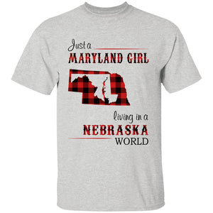 Just A Maryland Girl Living In A Nebraska World T-shirt - T-shirt Born Live Plaid Red Teezalo
