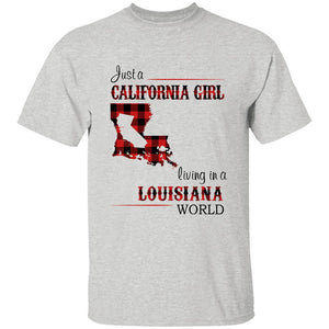 Just A California Girl Living In A Louisiana World T-Shirt - T-shirt Born Live Plaid Red Teezalo