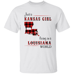 Just A Kansas Girl Living In A Louisiana World T-shirt - T-shirt Born Live Plaid Red Teezalo