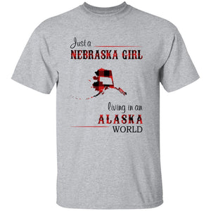Just A Nebraska Girl Living In An Alaska World T-shirt - T-shirt Born Live Plaid Red Teezalo