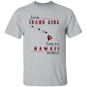Just An Idaho Girl Living In A Hawaii World T-shirt - T-shirt Born Live Plaid Red Teezalo