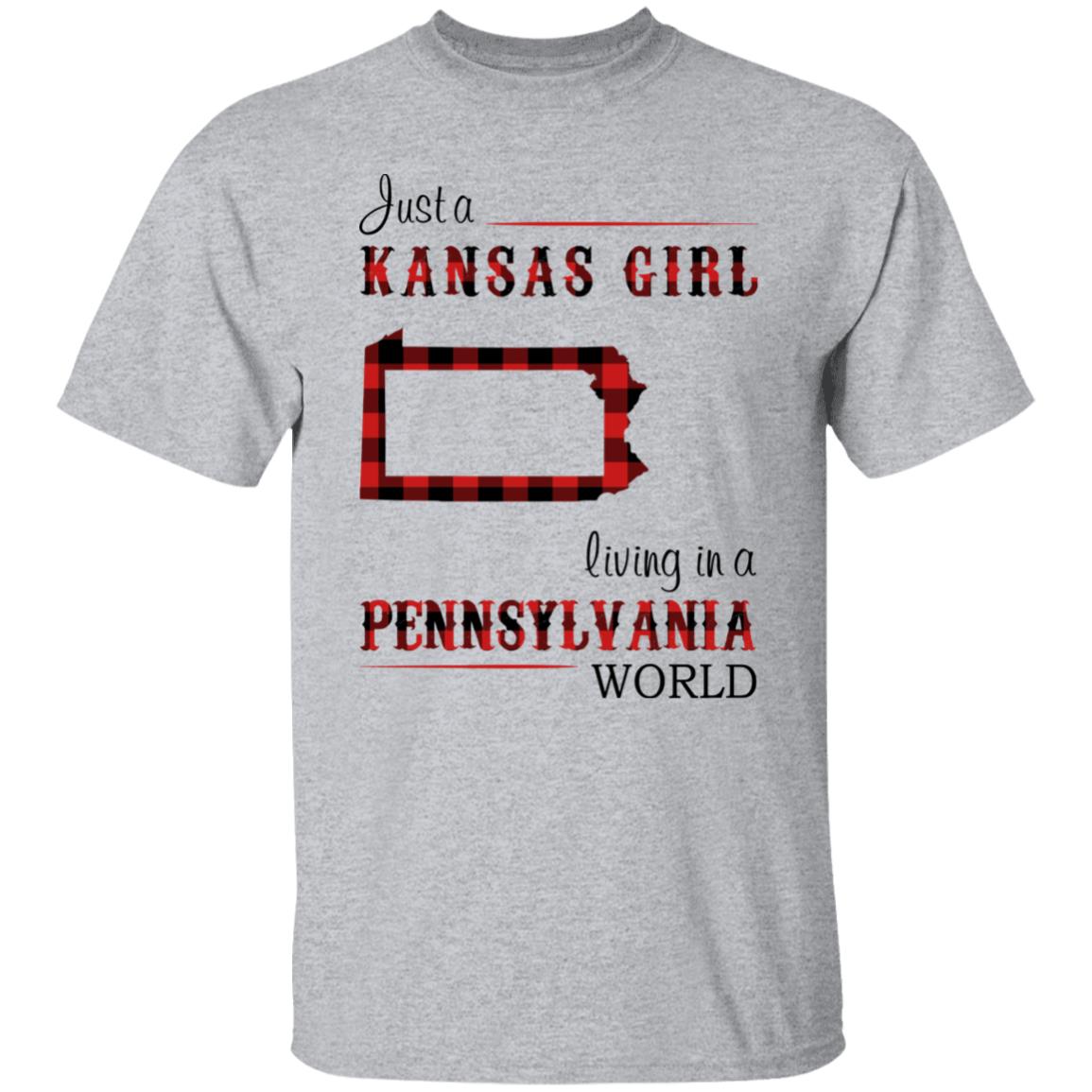 Just A Kansas Girl Living In A Pennsylvania World T-shirt - T-shirt Born Live Plaid Red Teezalo