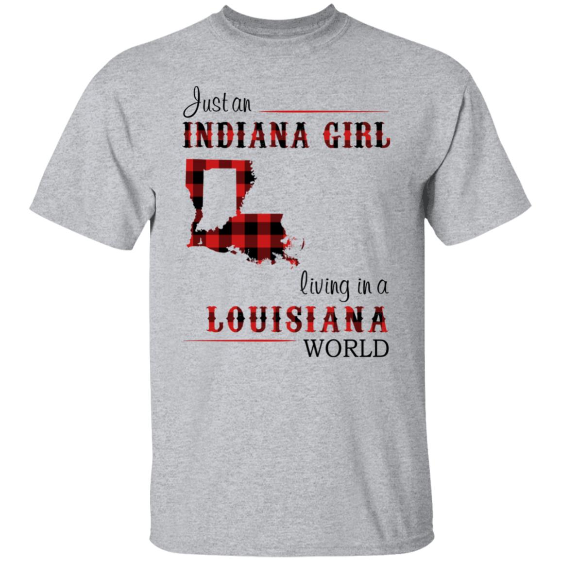Just An Indiana Girl Living In A Louisiana World T-Shirt - T-shirt Born Live Plaid Red Teezalo