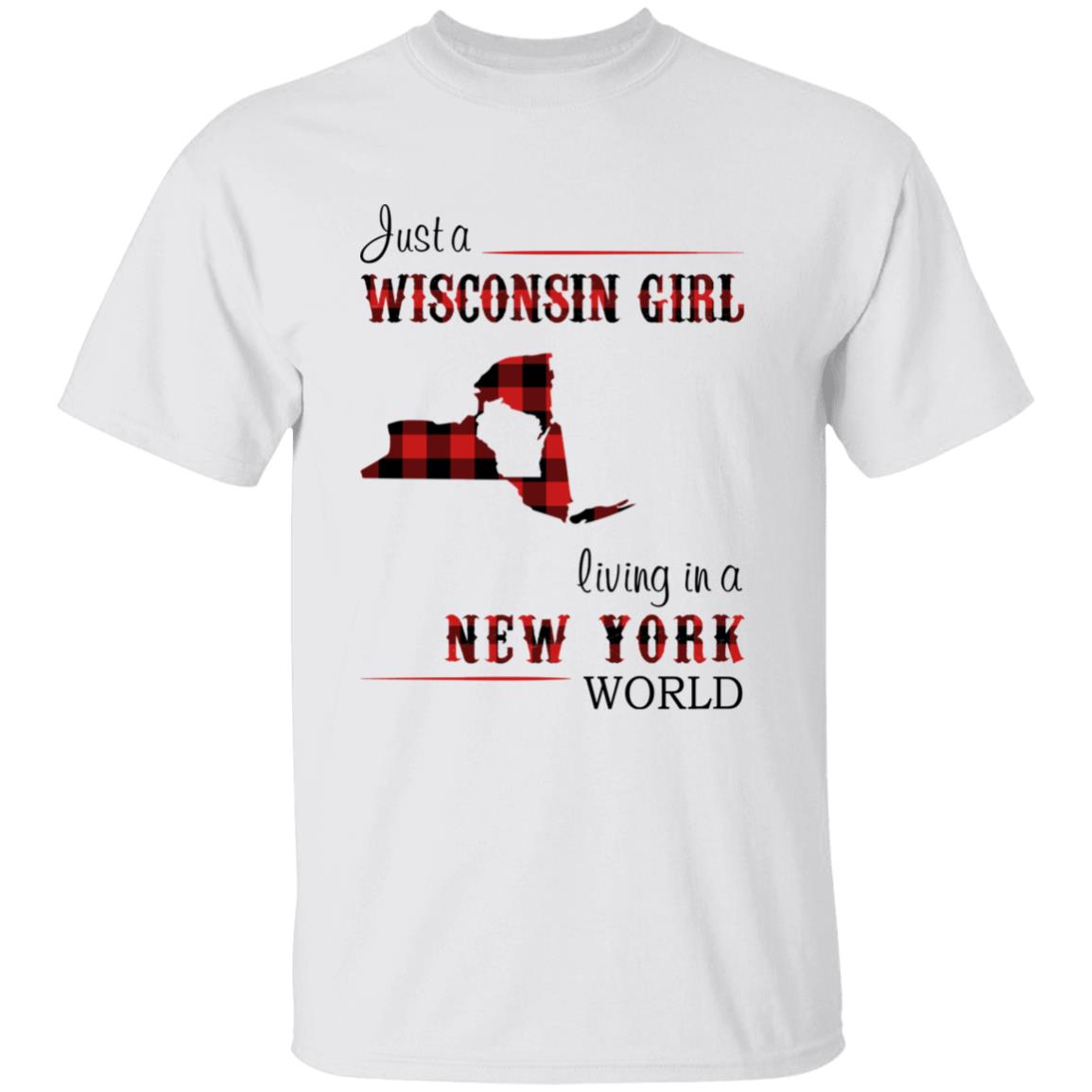 Just A Wisconsin Girl Living In A New York World T-shirt - T-shirt Born Live Plaid Red Teezalo