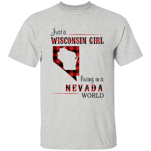 Just A Wisconsin Girl Living In A Nevada World T-shirt - T-shirt Born Live Plaid Red Teezalo