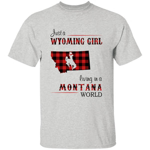 Just A Wyoming Girl Living In A Montana World T-shirt - T-shirt Born Live Plaid Red Teezalo