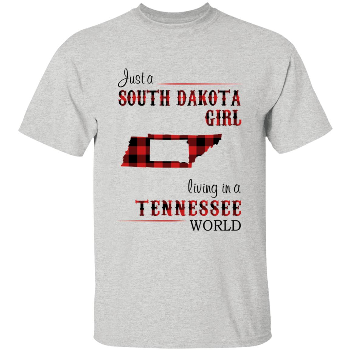 Just A South Dakota Girl Living In A Tennessee World T-shirt - T-shirt Born Live Plaid Red Teezalo