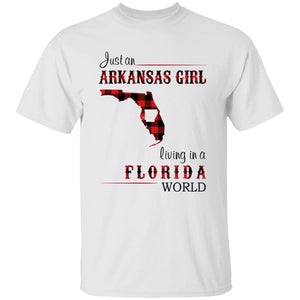 Just An Arkansas Girl Living In A Florida World T-shirt - T-shirt Born Live Plaid Red Teezalo