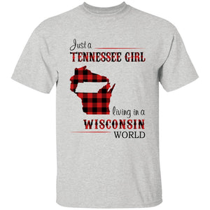 Just A Tennessee Girl Living In A Wisconsin World T-shirt - T-shirt Born Live Plaid Red Teezalo