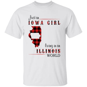Just An Iowa Girl Living In An Illinois World T-shirt - T-shirt Born Live Plaid Red Teezalo