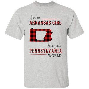 Just An Arkansas Girl Living In A Pennsylvania World T-shirt - T-shirt Born Live Plaid Red Teezalo