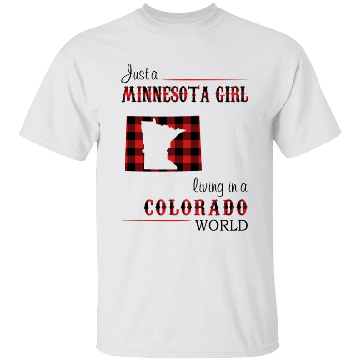 Just A Minnesota Girl Living In A Colorado World T-shirt - T-shirt Born Live Plaid Red Teezalo