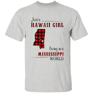 Just A Hawaii Girl Living In A Mississippi World T-shirt - T-shirt Born Live Plaid Red Teezalo