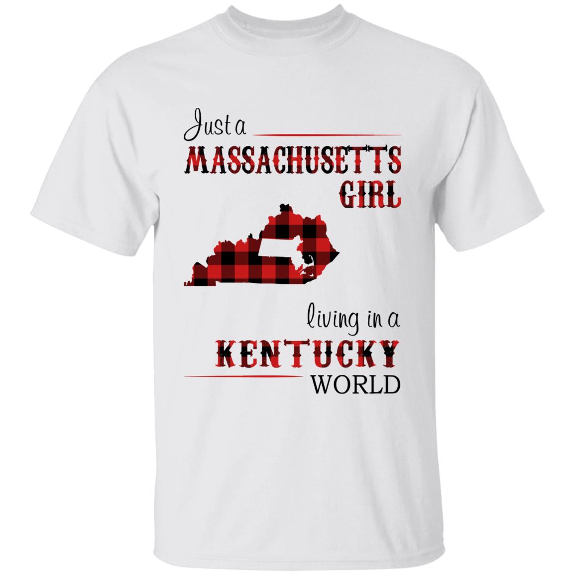 Just A Massachusetts Girl Living In A Kentucky World T-shirt - T-shirt Born Live Plaid Red Teezalo