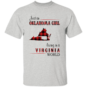 Just An Oklahoma Girl Living In A Virginia World T-shirt - T-shirt Born Live Plaid Red Teezalo