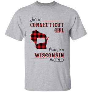 Just A Connecticut Girl Living In A Wisconsin World T-shirt - T-shirt Born Live Plaid Red Teezalo