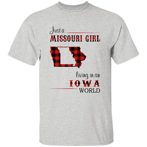 Just A Missouri Girl Living In An Iowa World T-shirt - T-shirt Born Live Plaid Red Teezalo