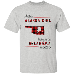 Just An Alaska Girl Living In An Oklahoma World T-shirt - T-shirt Born Live Plaid Red Teezalo