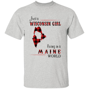 Just A Wisconsin Girl Living In A Maine World T-shirt - T-shirt Born Live Plaid Red Teezalo