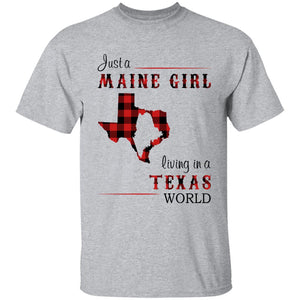 Just A Maine Girl Living In A Texas World T-shirt - T-shirt Born Live Plaid Red Teezalo