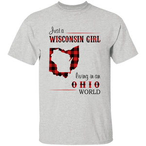 Just A Wisconsin Girl Living In An Ohio World T-shirt - T-shirt Born Live Plaid Red Teezalo