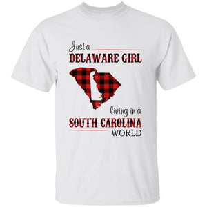 Just A Delaware Girl Living In A South Carolina World T-Shirt - T-shirt Born Live Plaid Red Teezalo