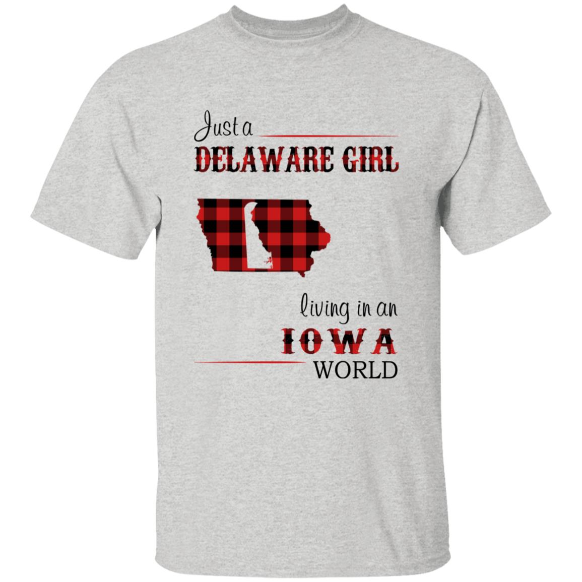 Just A Delaware Girl Living In An Iowa World T-Shirt - T-shirt Born Live Plaid Red Teezalo