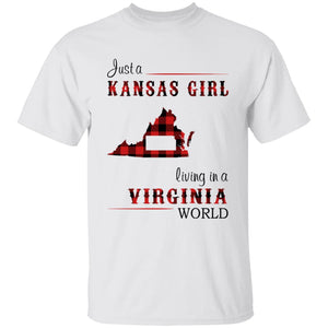 Just A Kansas Girl Living In A Virginia World T-shirt - T-shirt Born Live Plaid Red Teezalo