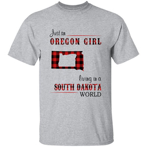 Just An Oregon Girl Living In A South Dakota World T-shirt - T-shirt Born Live Plaid Red Teezalo