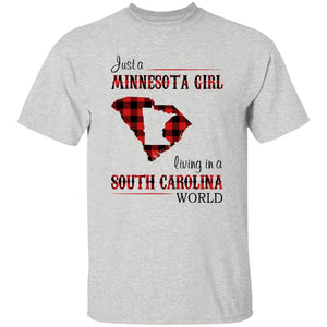 Just A Minnesota Girl Living In A South Carolina World T-shirt - T-shirt Born Live Plaid Red Teezalo