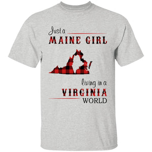 Just A Maine Girl Living In A Virginia World T-shirt - T-shirt Born Live Plaid Red Teezalo
