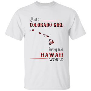 Just A Colorado Girl Living In A Hawaii World T-shirt - T-shirt Born Live Plaid Red Teezalo