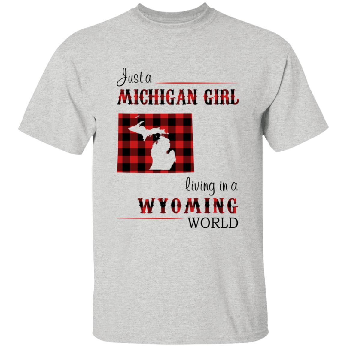 Just A Michigan Girl Living In A Wyoming World T-shirt - T-shirt Born Live Plaid Red Teezalo