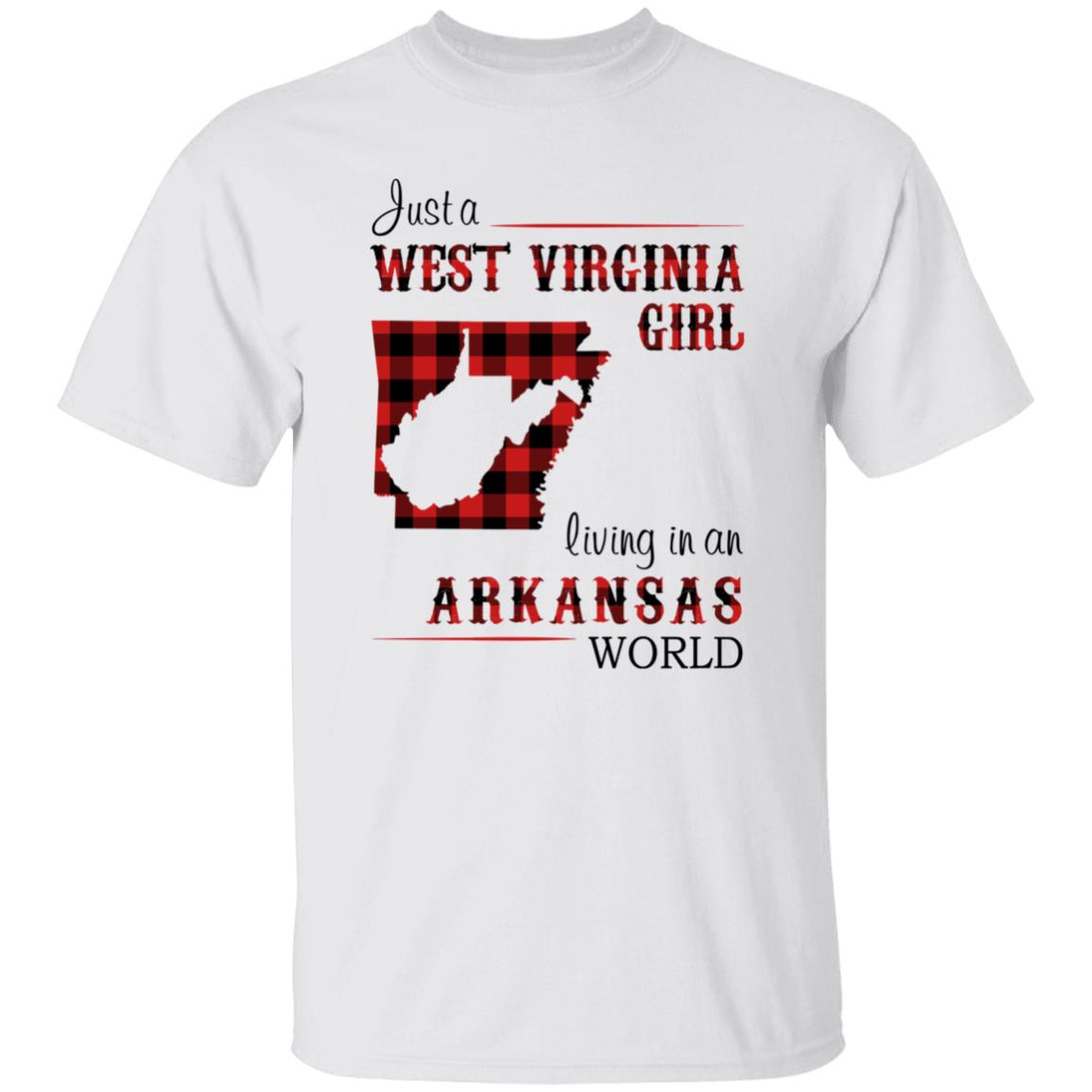 Just A West Virginia Girl Living In An Arkansas World T-shirt - T-shirt Born Live Plaid Red Teezalo