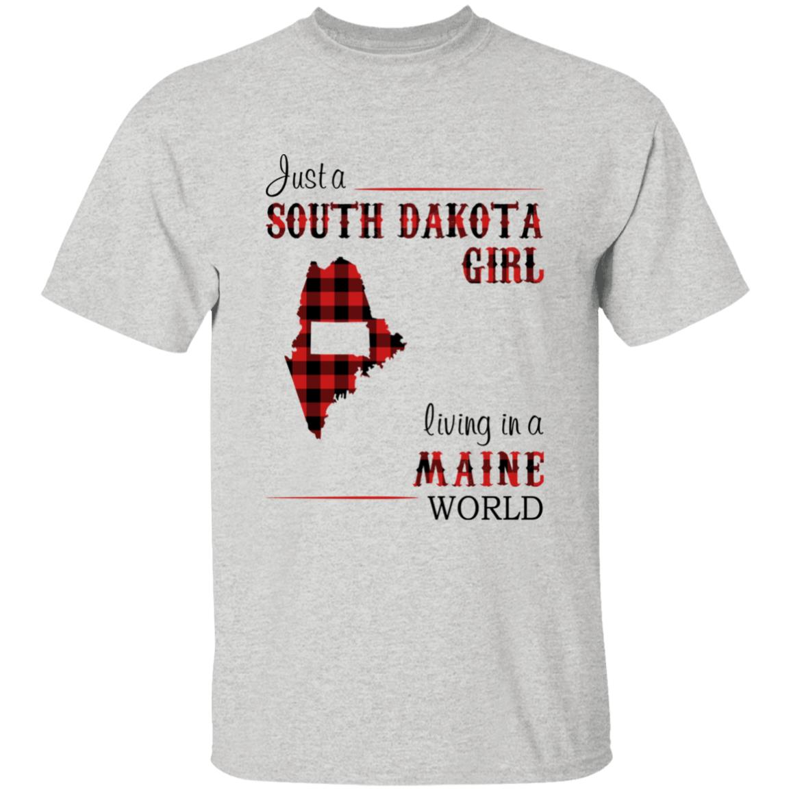 Just A South Dakota Girl Living In A Maine World T-shirt - T-shirt Born Live Plaid Red Teezalo