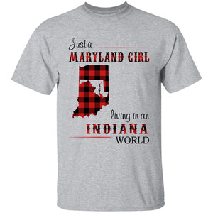 Just A Maryland Girl Living In An Indiana World T-shirt - T-shirt Born Live Plaid Red Teezalo
