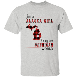 Just An Alaska Girl Living In A Michigan World T-shirt - T-shirt Born Live Plaid Red Teezalo