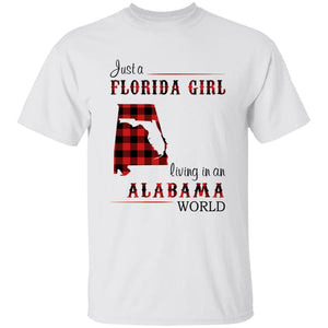 Just A Florida Girl Living In An Alabama World T-shirt - T-shirt Born Live Plaid Red Teezalo