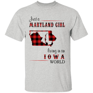 Just A Maryland Girl Living In An Iowa World T-shirt - T-shirt Born Live Plaid Red Teezalo