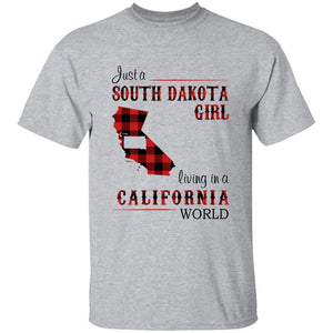 Just A South Dakota Girl Living In A California World T-shirt - T-shirt Born Live Plaid Red Teezalo